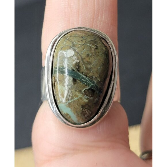 Vintage Sterling Silver & Large Oval Jasper Statement Size‎ 9.5 Ring 35 - Picture 7 of 7